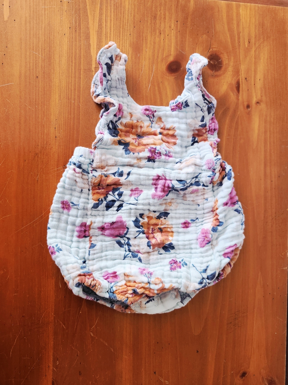 Angel Dear 6 Month Blue Floral Muslin Romper